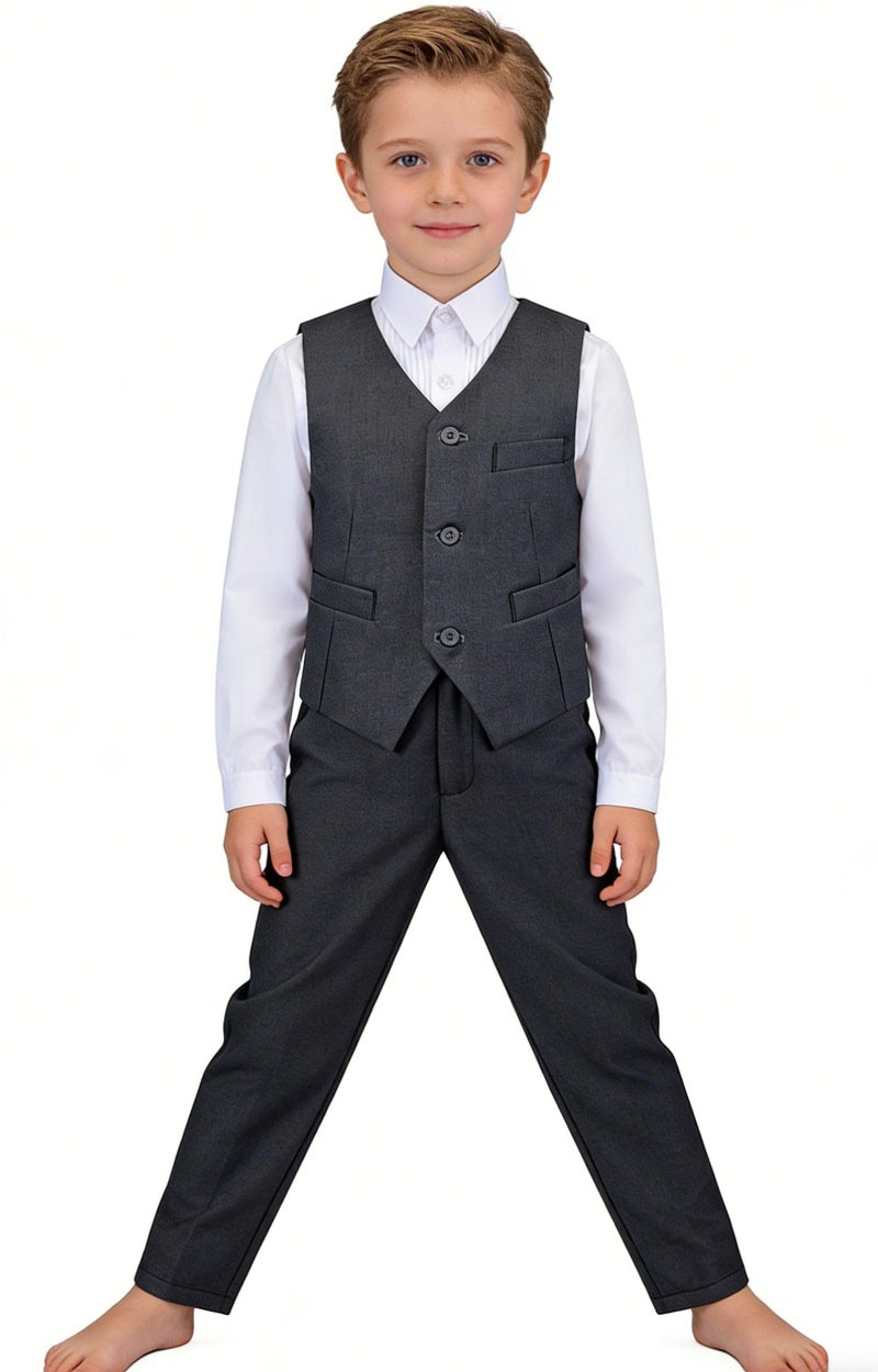 Addneo Suits for Boys,Kids Gray Suit Slim Fit Formal Dress Vest Pants White Shirt Boy Suits Size 12 - Image 3